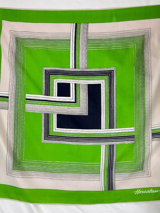 Hercolani Accessories - Vintage 1970s Hercolani Scarf Italy Poly Apple Green and Black Squares MCM